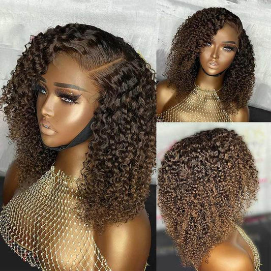 Kinky Curly Human Hair Wigs For Black Women Chocolate Brown Wigs