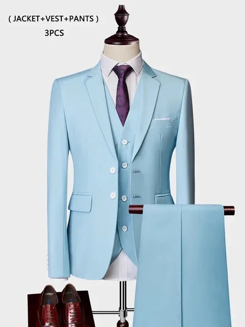 Men's High-end Brand Solid Color Business Office Suit 3Pcs Groom Wedding Party Suit Tuxedo