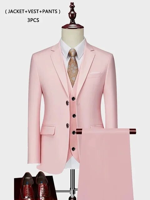 Men's High-end Brand Solid Color Business Office Suit 3Pcs Wedding Party Suit Tuxedo