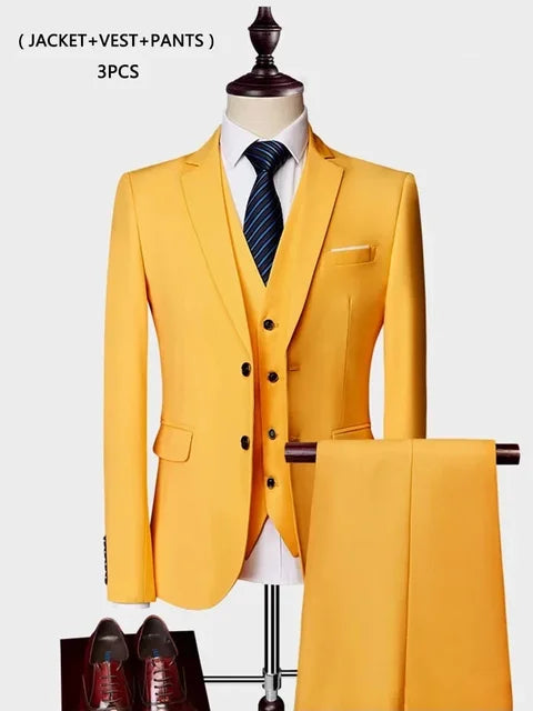 Men's High-end Brand Solid Color Business Office Suit 3Pcs Groom Wedding Party Suit Tuxedo