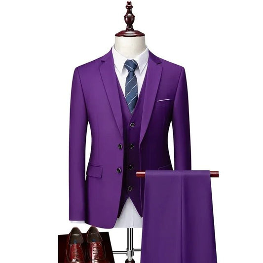 Men's High-end Brand Solid Color Business Office Suit 3Pcs Groom Wedding Party Suit Tuxedo