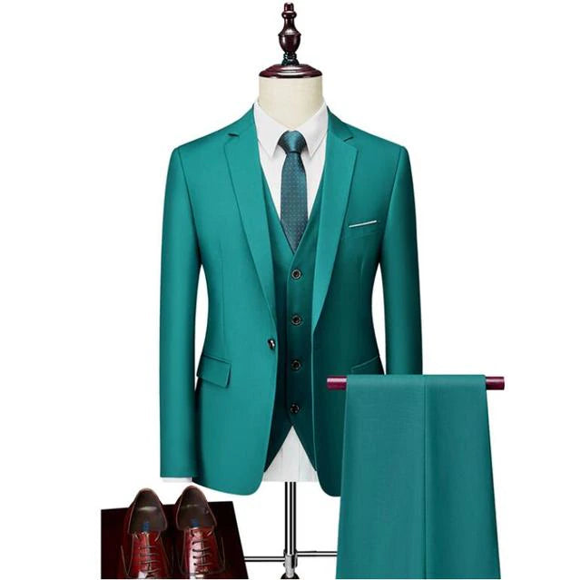 Men's Business Blazers Jacket Trousers High End Wedding Party Groom Suit 3 Pieces Sets