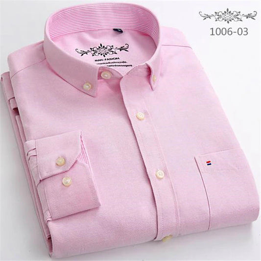 Cotton Oxford Shirt For Mens Long Sleeve Plaid Striped Casual Shirts Male