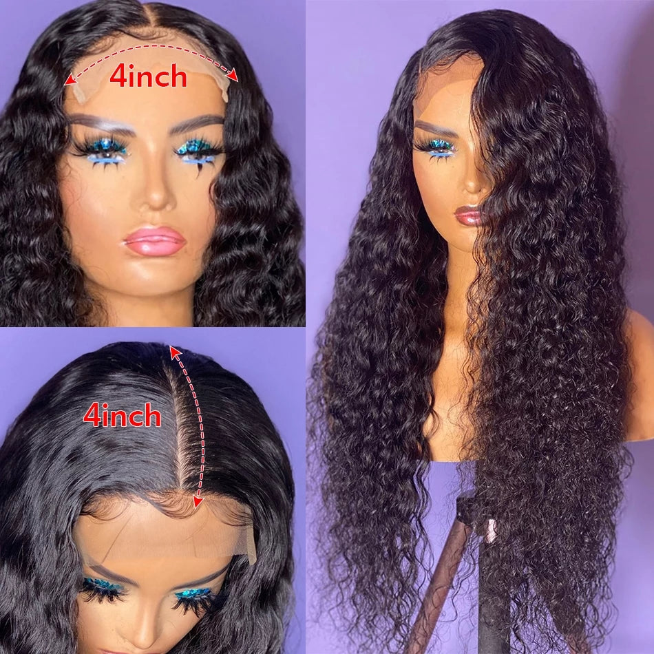 Brazilian Human Hair Water Curly Wigs  4x4 Closure Wigs 180 Density