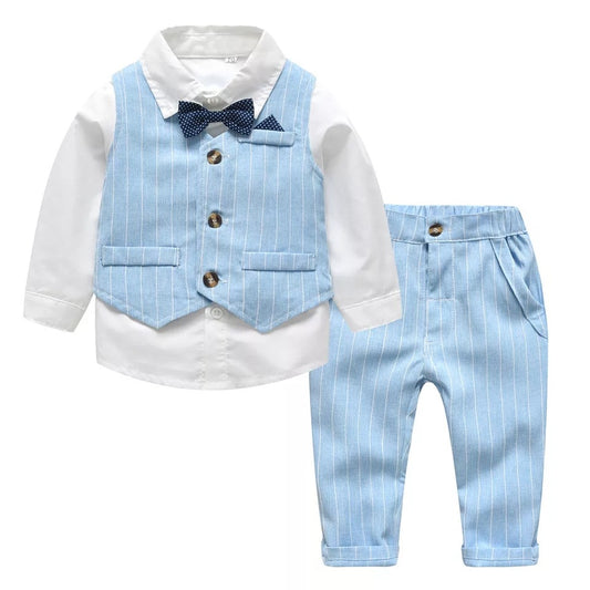 Bow Tie+Striped Vest+Trousers 3Pcs Formal Kids Clothes Set