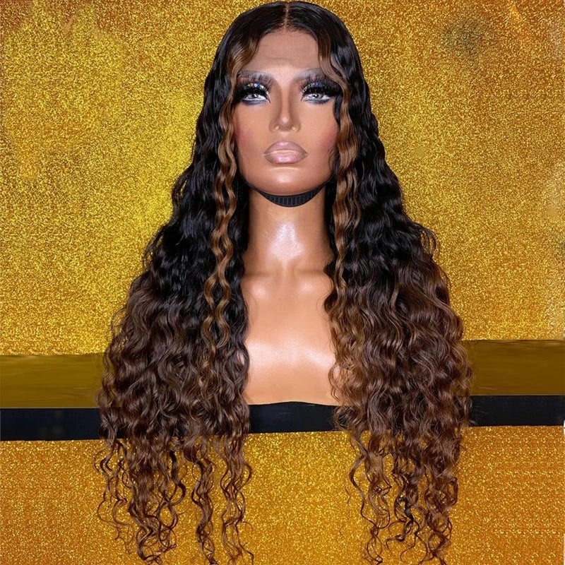 Indian Human Hair Ombre Brown Color Nature Wave Wig Pre Plucked