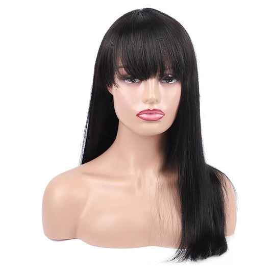 Brazilian Straight Human Hair Wigs With Bangs Remy Full Machine Made