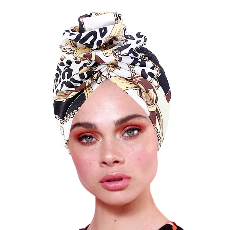 Ethnic Chain Printed Big Flower headscarf bonnet