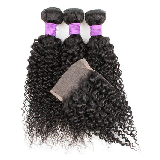 3 Bundles with Lace Closure Middle Part 200g/set Jerry Curly Hair Weave