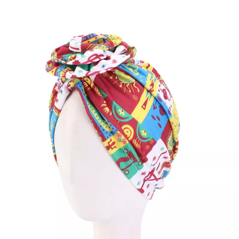 Ethnic Chain Printed Big Flower headscarf bonnet