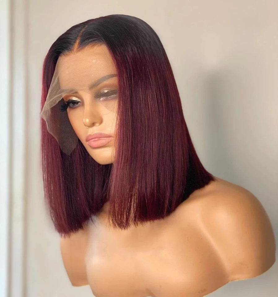 13×4 Brazilian Remy Pre Plucked Ombre Wine Red 180 Density