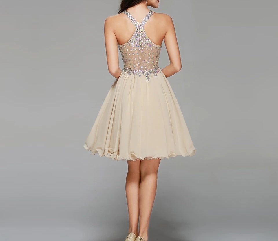 Chiffon Lace Crystal Cocktail Dress