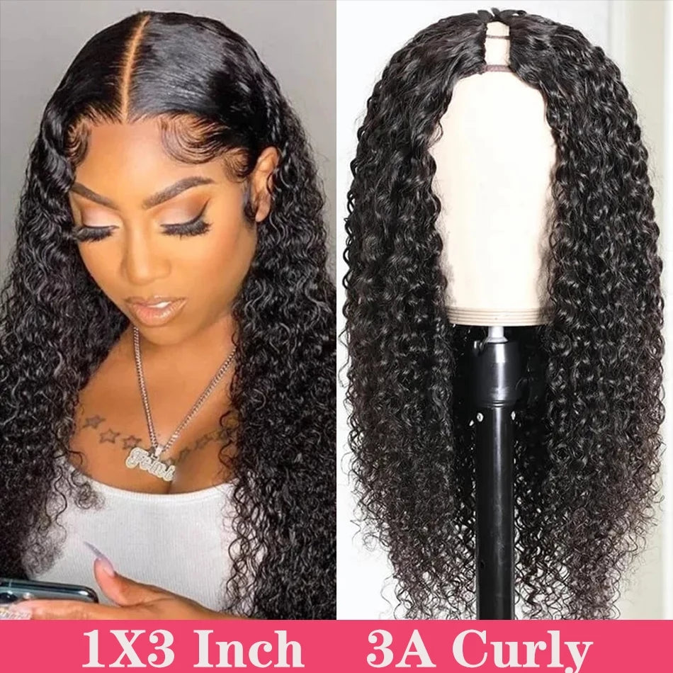 Curly U Part Wig Brazilian Long Human Hair Wig