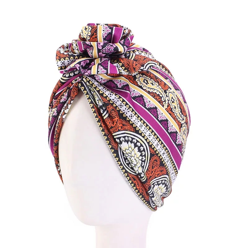 Ethnic Chain Printed Big Flower headscarf bonnet