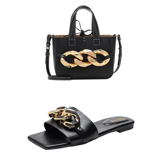 Woman Summer Flat Shoes Luxury Open Toe Ladies Sandals Handbag