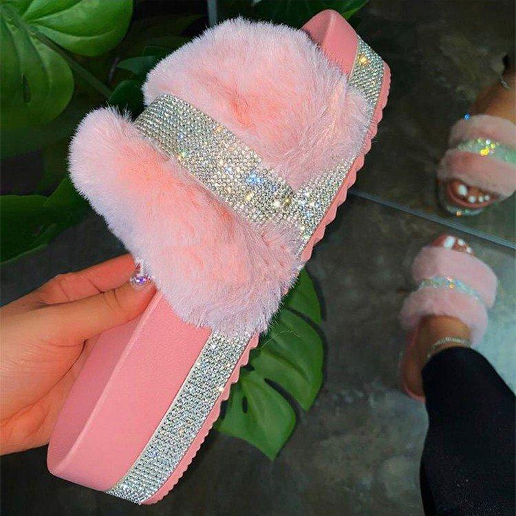 Summer The New Bright Drill Flat Cool Flip Flop Female Independent Station Plush Sandals