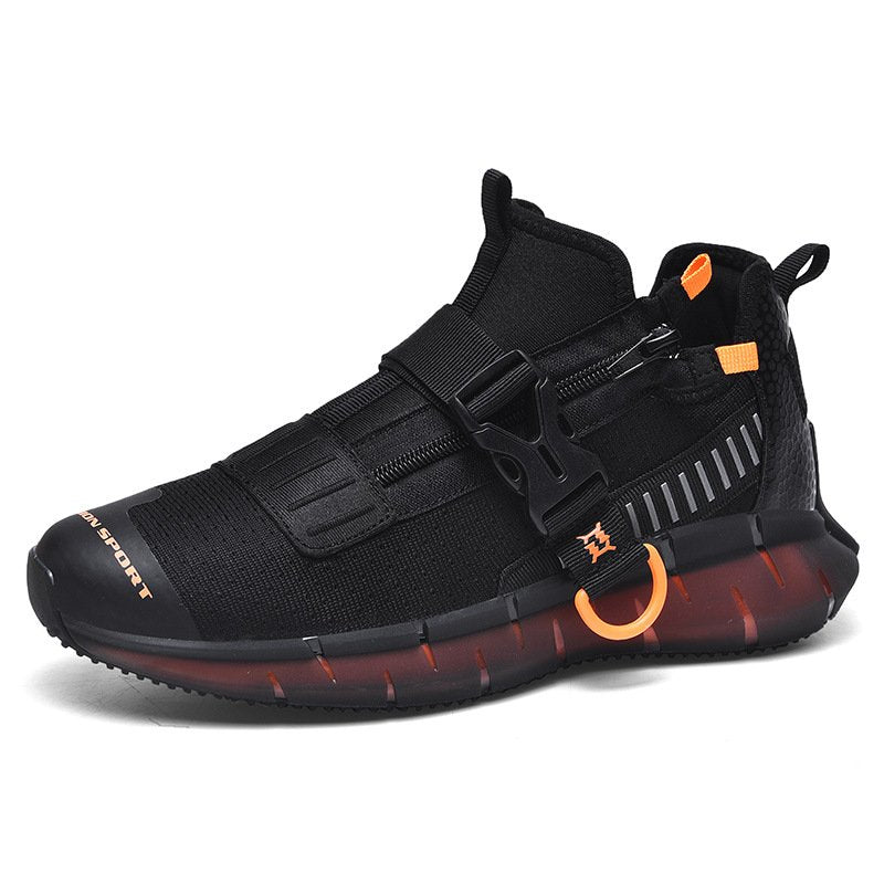 Men Sports Casual Thick Bottom Version Breathable Mesh Buckle Zipper Tide Shoes