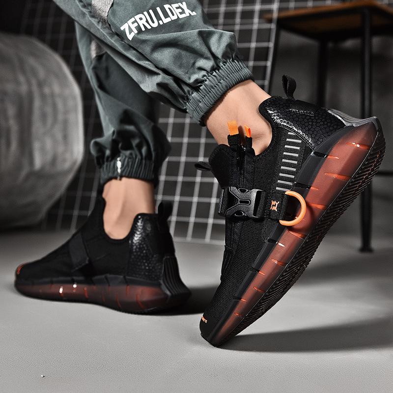 Men Sports Casual Thick Bottom Version Breathable Mesh Buckle Zipper Tide Shoes