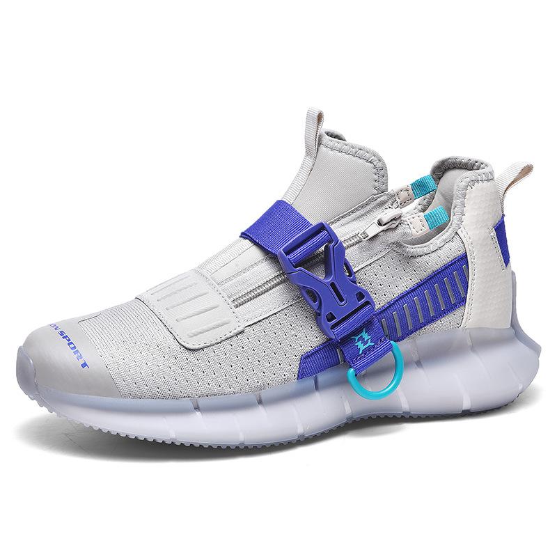 Men Sports Casual Thick Bottom Version Breathable Mesh Buckle Zipper Tide Shoes