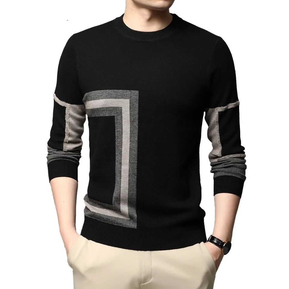 Mens Knit Black Wool Pullover Sweaters