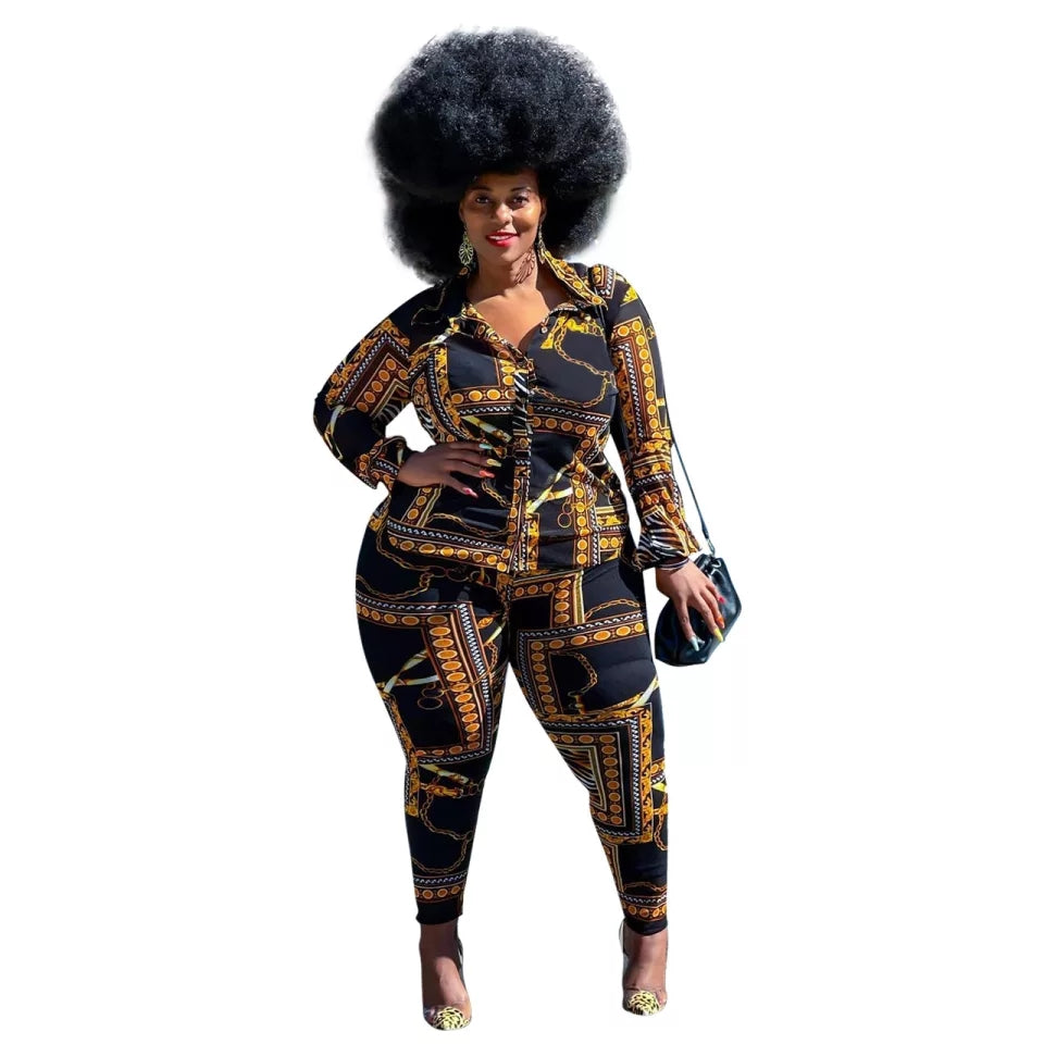 Plus Size Women Sets Full Sleeve Shirt Tops And Pant Suits