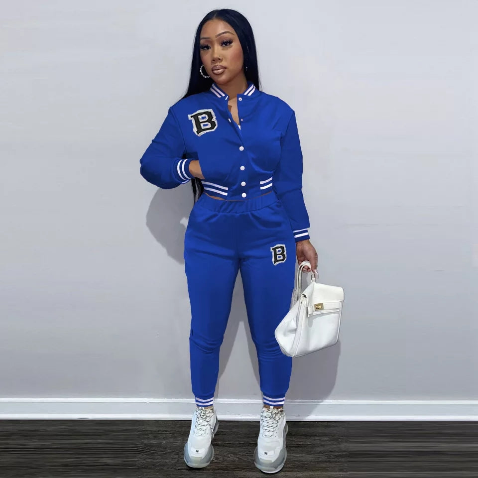 Women Blue Two-Piece Casual Home Sexy Slim Suit