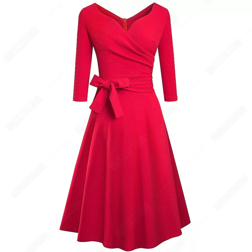 V Neck Bow Party Casual Elegant Charming A Line Dress