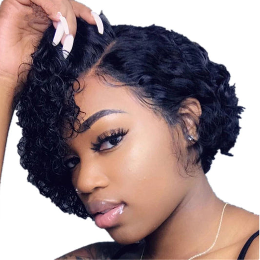 Water Wave Wig Pixie Cut Wig Short HD Transparent Lace Front Wig