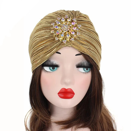 Ladies Gold Silver Diamond Jewel Turban Hats