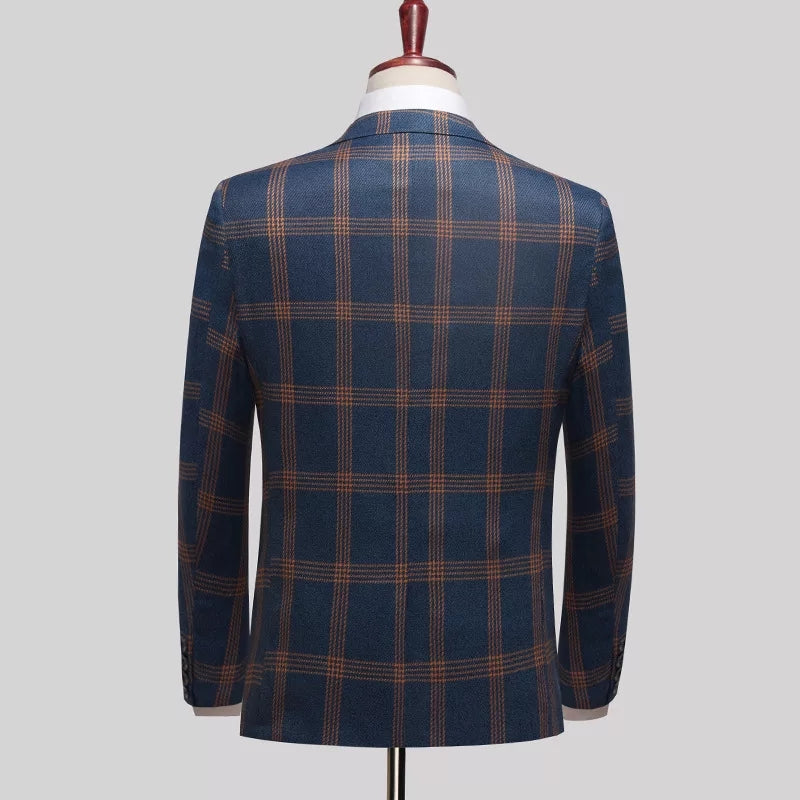 High Quality Business Plaid Slim Fit Formal Dress Blazers Trousers