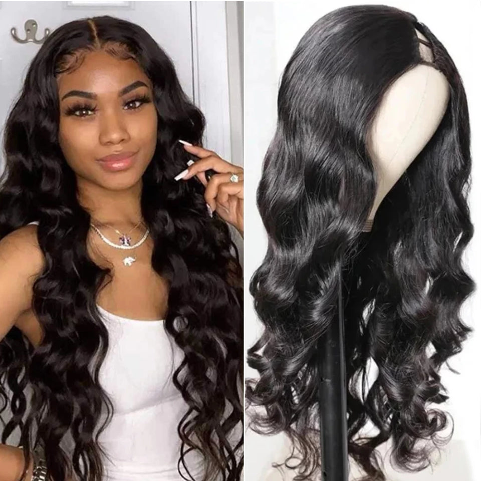 U Part Wigs Human Hair for Women Clip in Glueless