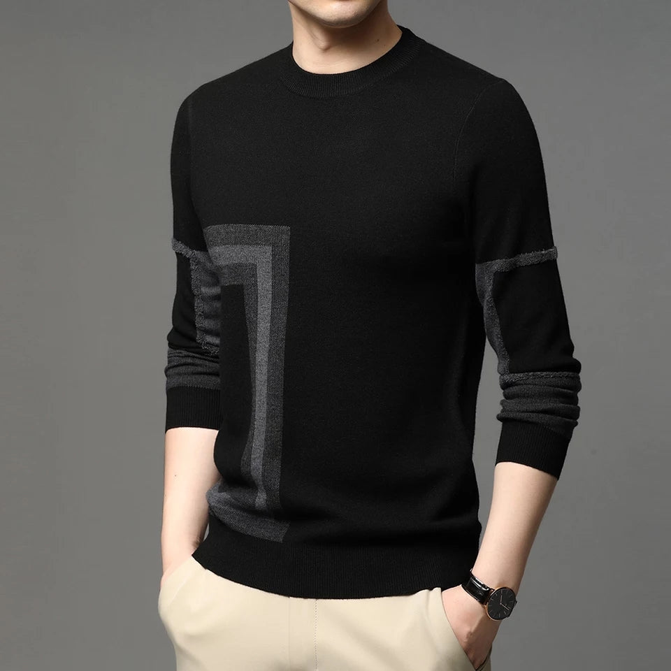 Mens Knit Black Wool Pullover Sweaters