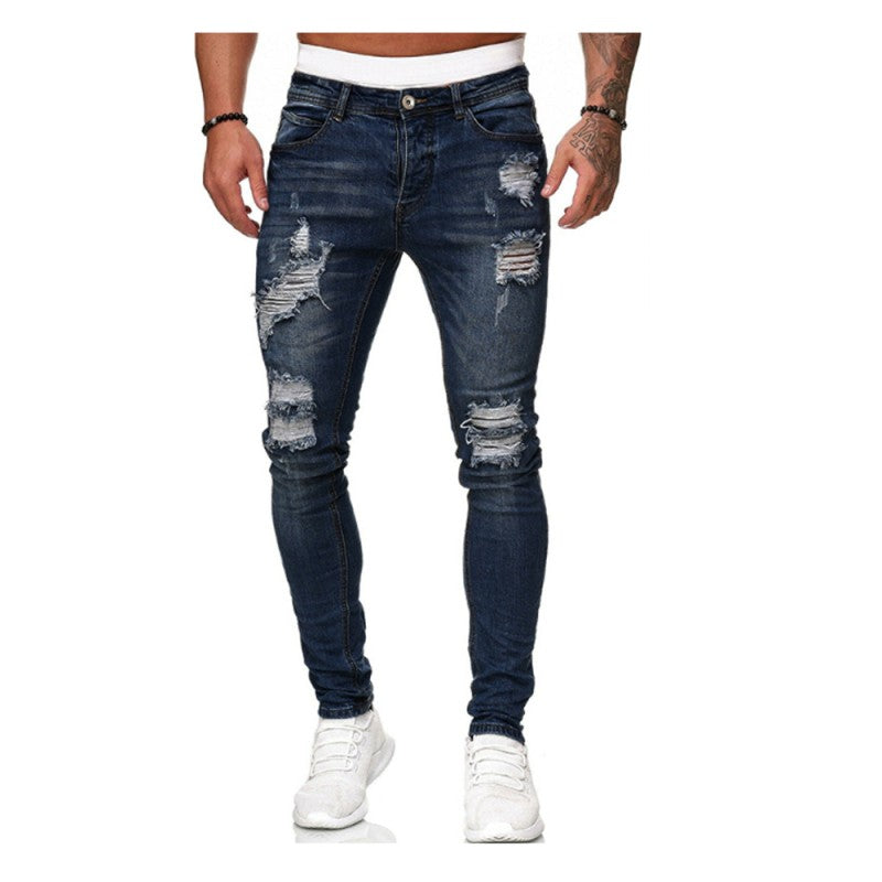 the united states men' denim trousers hole grinding white denim trousers of cultivate one' morality fashion leisure feet pants men