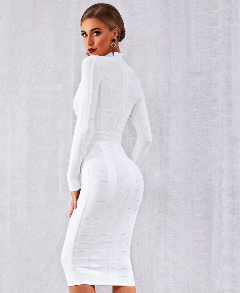 Women's High Quality White Bodycon Long Sleeves Dress