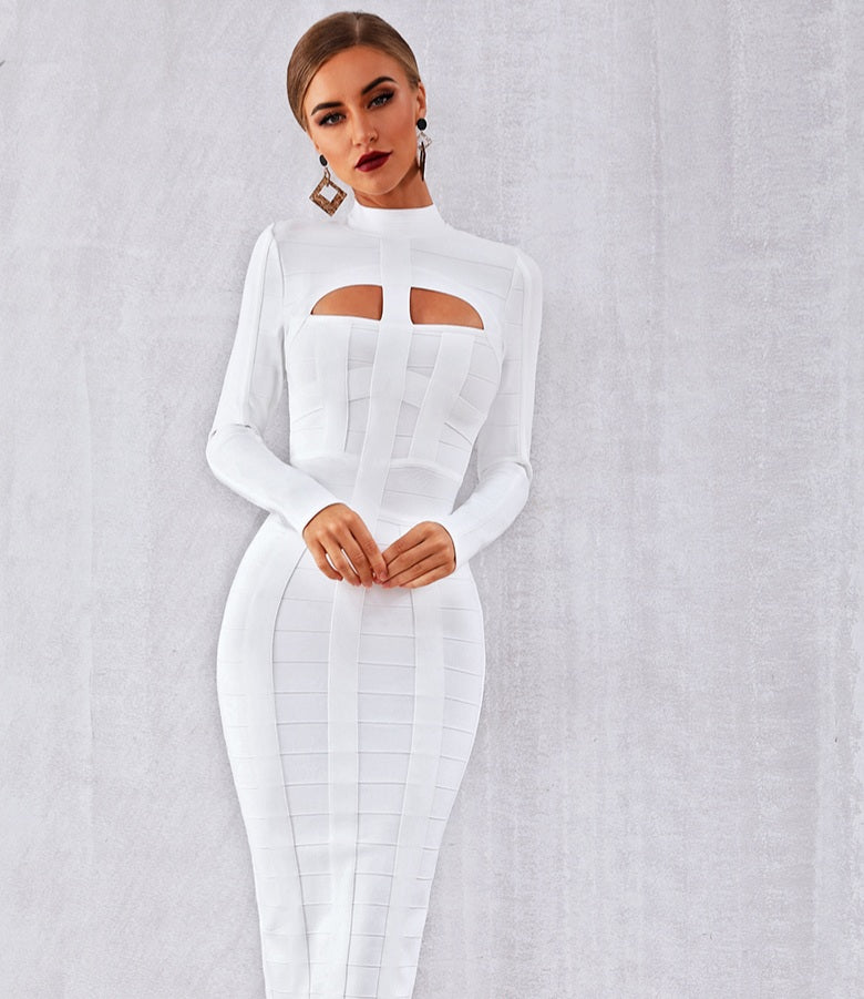 Women's High Quality White Bodycon Long Sleeves Dress