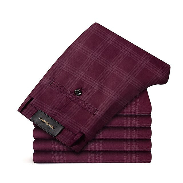 Men's Plaid Casual Pants Business Fashion Slim Stretch Male Skinny Trousers