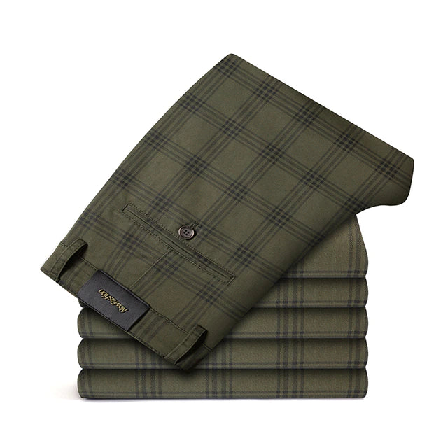 Men's Plaid Casual Pants Business Fashion Slim Stretch Male Skinny Trousers