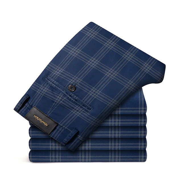 Men's Plaid Casual Pants Business Fashion Slim Stretch Male Skinny Trousers