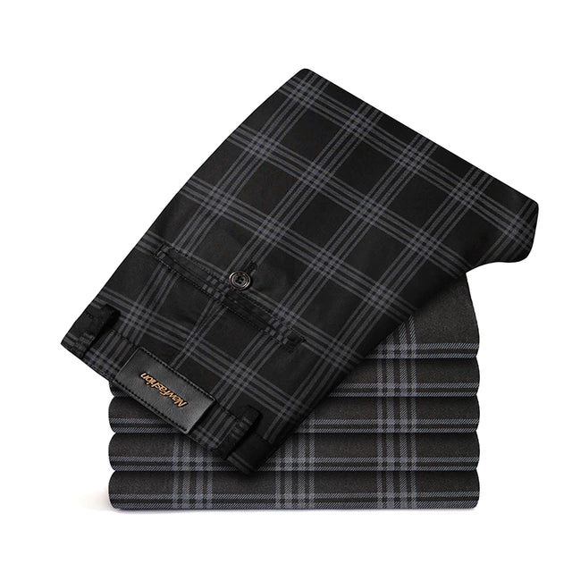 Men's Plaid Casual Pants Business Fashion Slim Stretch Male Skinny Trousers
