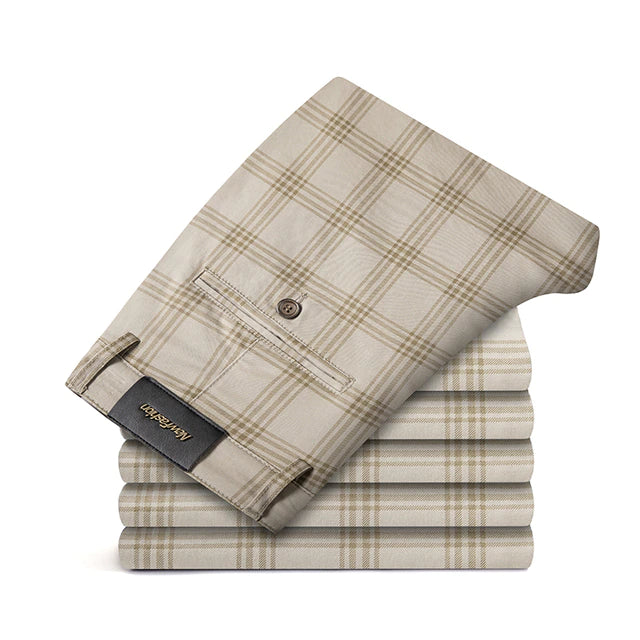 Men's Plaid Casual Pants Business Fashion Slim Stretch Male Skinny Trousers