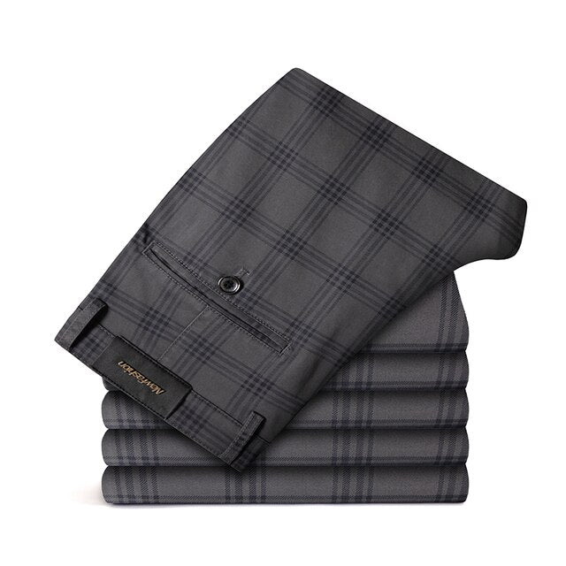 Men's Plaid Casual Pants Business Fashion Slim Stretch Male Skinny Trousers