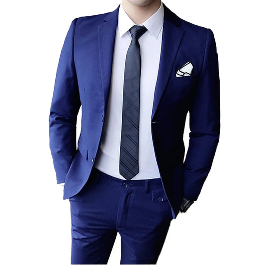 Formal Suit 2 Piece / Mens Solid Color Slim Business Casual Suits