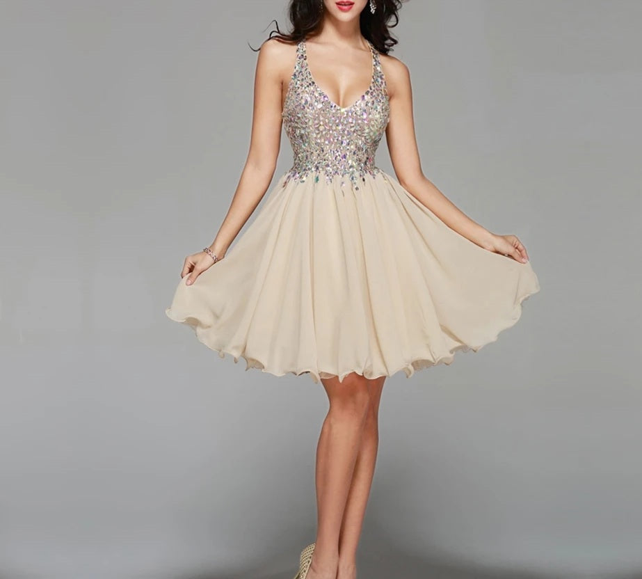 Chiffon Lace Crystal Cocktail Dress