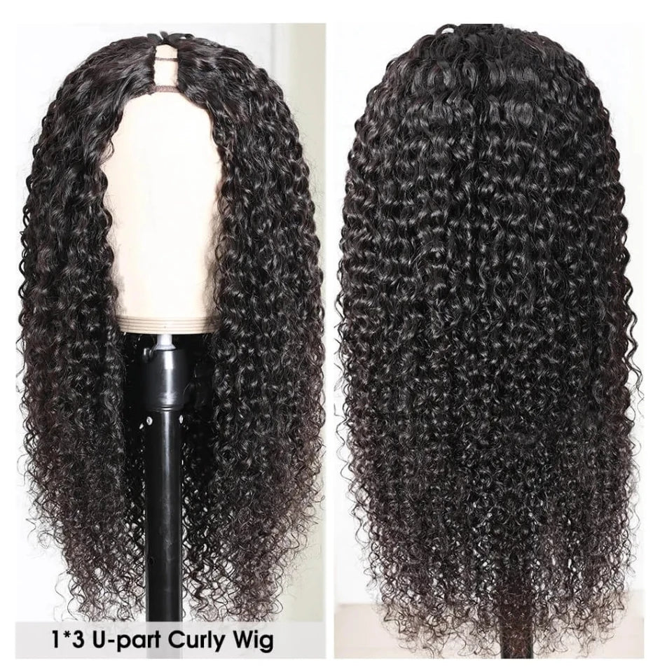 Curly U Part Wig Brazilian Long Human Hair Wig