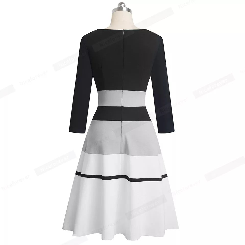 Elegant Contrast Color Patchwork dress