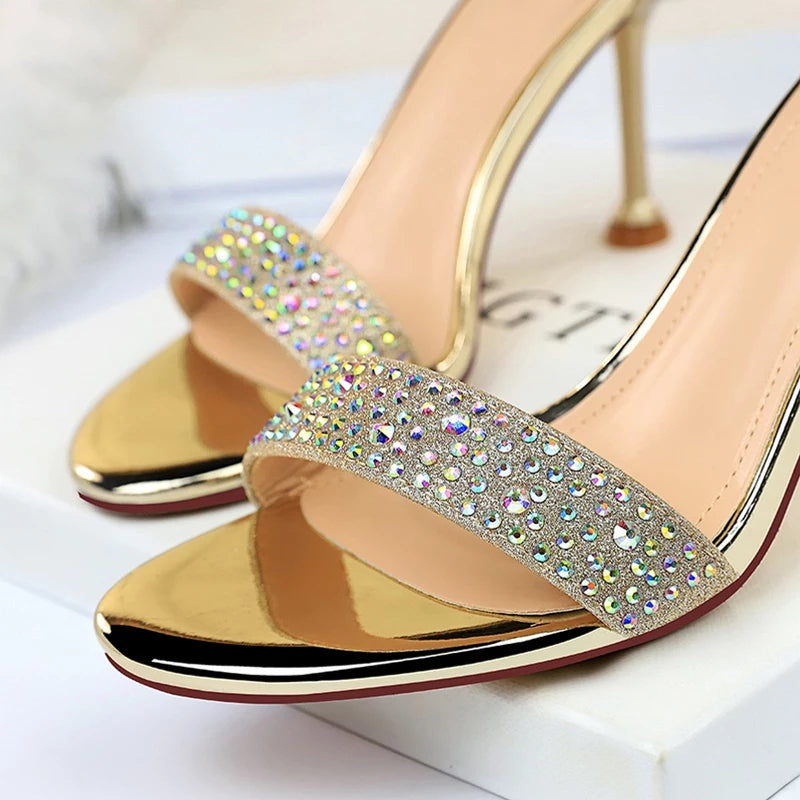 Rhinestone Sexy High Heels Strappy Sliver Gold Wedding Shoes