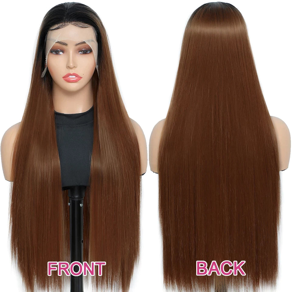 360 Lace Wig Synthetic Straight Lace Wigs Ombre Brown Long Straight Wig Baby Hair Glueless