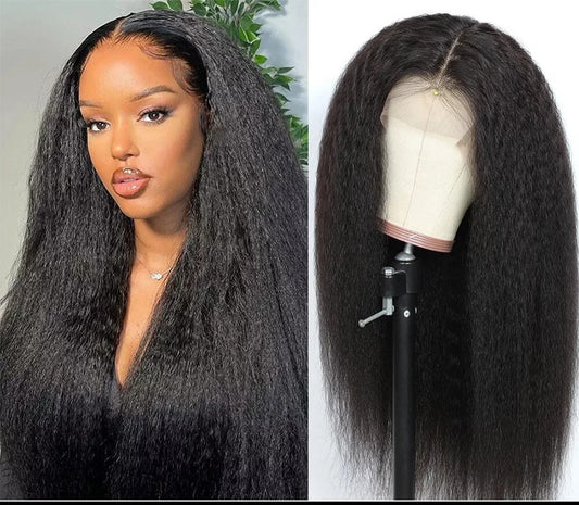 Peruvian Kinky Straight Lace Front Human Hair Wigs 180% Density