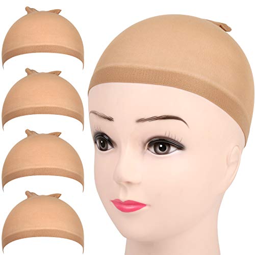 4 pieces Light Brown Stocking Wig Caps Stretchy Nylon Wig Caps