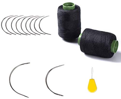 2 Black Weaving Thread, 40 C Curved Needles, 1 Needle Threader